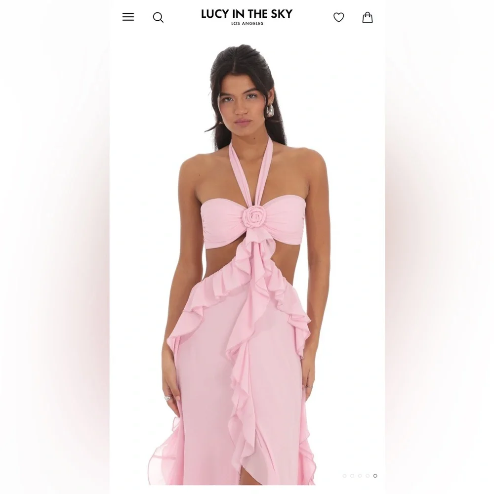 Lucy in the Sky Chiffon Cutout Ruffle Maxi Dress Pink - Picture 3 of 4